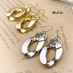 大人シンプル　異素材チェーン2連ピアス/イヤリング（ゴールド／シルバー）