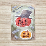 🎃透明水彩画「ハロウィンかぼちゃ」北欧イラストポストカード2枚セット 秋　ハロウィン🎃