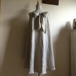 バイオウォッシュ加工リネンFで作った後リボンノースリフレアワンピース