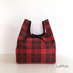 秋色＊ チェックのコンビニ弁当エコバッグ（レッド）／傾きにくい　／レジ袋型
