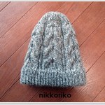 なわ編みのとんがり帽子　杢グレー