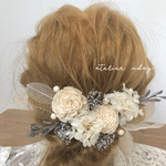 髪飾り【J1】ヘッドパーツ　ヘアパーツ　ヘッドドレス　ドライフラワー　ドライフラワー髪飾り　ヘアアクセサリー　ウェディング　ブライダル　結婚式　成人式　卒業式　和装　かすみ草　紫陽花