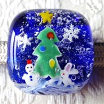 《Merry Christmas》　帯留め　ガラス　とんぼ玉　雪だるま　うさぎ　