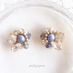 ロココブルー＊コットンパールとビジューのイヤリング・ピアス