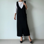 シックな一枚で綺麗なワンピース 黒色   マキシ丈  サロペット オールインワン　