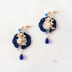 水引ピアス/イヤリング　梅姫～雅～　ネイビー　白梅