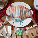 マスク　水色【細フルーツサンド柄】