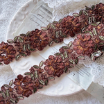 50cm単位 綺麗 花 フラワー 刺繍ブレード モカ×グリーン BK200834 ハンドメイド 手芸 素材 材料