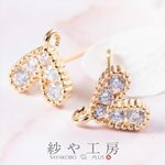 【ピアス金具・ポストタイプ】ストーン付ハートピアス 18Kメッキ ゴールド 14.5mm 2ペア 4個 ap010661×2