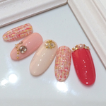ツイード×ピンク♡パール♡ビジュー♡パーティー♡二次会♡ネイルチップ