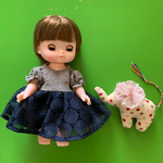 ソランちゃんのお洋服☆ グレー×ネイビーワンピース　パフ袖