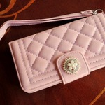 iphone6/6sケース　ラムスキン　Pale pink　パールビジュー
