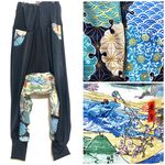 サルエルパンツ　ゆったり楽チン！　和柄　黒×歌川広重日本画×伝統柄　メンズXL レディース4L