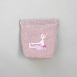 【taekoy様専用】ストレッチをする女の子の刺繍の小さなポーチ【ラベンダー色スカート】
