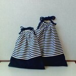 大きなきんちゃく袋セット　 シマシマ  ネイビー