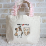 愛犬♡愛猫♡お子さまの好きな写真をいれて♡フリルハンドル　ミディアムトートバッグ♡出産祝い♡メモリアル♡ペットオーナーさんへのプチギフトにも♪サプライズプレゼントにも♪