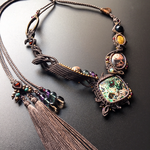 chrysocolla × crazylace agate / bohemian necklace ＃マクラメネックレス＃