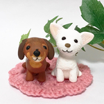 【ｈｉ様専用】コロ犬　ダックスフント&チワプー  粘土細工の置物［インテリア 飾り］ 