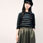 サンプル販売★Lサイズ1枚★大人のPOPなTシャツ★長袖 黒×グレー ボーダー ●POMPON-BORDER-NIGHT×CLOUD●