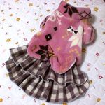 オーダー☆ ピンク雪柄ボア&ネル茶ギンガム２段ワンピ Berry
