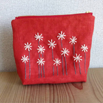 麻刺繍ポーチ