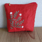 麻刺繍ポーチ