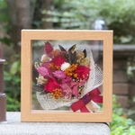 【新作】秋色の花束ブーケ　～メッセージが入る  ～ ガラスの中のスワッグブーケ・透明感のあるナチュラルフレームフラワーインテリア・無料ラッピング・メッセージギフトシール付き