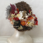 【miina1021様 専用出品】フルオーダー orange mix red ivory gold black tulle ribbon ヘッドドレス 成人式 髪飾り