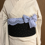 グレーパープルの三重紐　三重仮紐　レース　帯揚げ