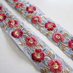 インド刺繍テープ　オーガンジー　グレー