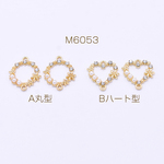 M6053-B  12個  コネクターパーツ 花輪 パール＆石付き 2カン ゴールド  3×【4ヶ】 