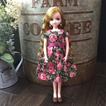 22㎝ドール用リカちゃんバラ柄ウエストベルトワンピース