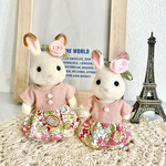 ピンクのフラワーワンピース&バラの耳飾りセット＊シルバニア 服 シルバニアファミリー 大人&子供 親子リンクコーデ＊
