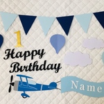 お誕生日　壁面飾り　飛行機　ブルー