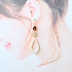 ドイツアクリル（べっ甲10）とスカシ（ヘキサゴン）としずくフープ（ベージュ）♡ピアス・イヤリング♪【K18・14kgf対応】