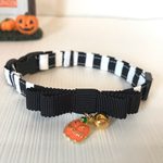 猫　首輪　ハロウィン　ストライプリボン　黒　