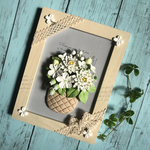 💜粘土の花❇︎White🌿清楚な白い花✳︎バスケットにいーっぱい🎶木製スタンド24㎝