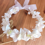 《送料無料》花冠　花かんむり　ベビーキッズ【人気ホワイト】　　　　　　　　　　　　　　　　『ホワイトローズ×ホワイト紫陽花』