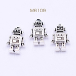 M6109   60個  メタルチャーム ロボット 10×18mm アンティークシルバー  3×【20ヶ】 