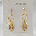 アンティークアクリルビーズと一粒パールのイヤリング/ピアス