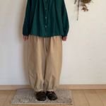 コットンリネン　裾カフスのバルーンパンツ　ベージュ