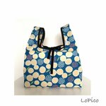 コンビニ弁当エコバッグ　（花柄　ブルー）　●レジ袋型　●ランチバック