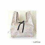 コンビニ弁当エコバッグ　（ストライプ　グレージュ）　●レジ袋型　●ランチバック