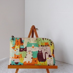 ぺったんこⅬ字ファスナー財布＆ポーチ　猫がいっぱい
