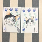 原画入り 送料無料 猫の コレクターズ ポストカード クリアファイル （3）  収納 絵 イラスト 絵画 手描き