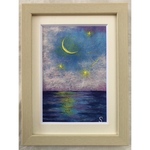 和紙ちぎり絵『三日月夜の海』葉書サイズ原画