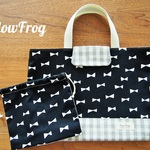 レッスンbag (きんちゃくつき) リボン柄ブラックチェック