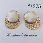 ハンドメイドピアス #1375 お花xゴールド透かし
