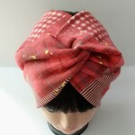 ◆幅広◆グランジデニム柄 天竺ニット ヘアバンド(レッド)/ターバン