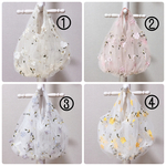 特価4色★秋【再販】花 刺繍 フラワー オーガンジー エコバッグ トート ランチバッグ くすみカラー